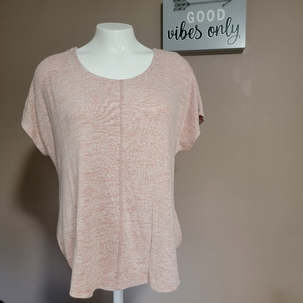 Express | Short Sleeve Open Back Top - Heathered Pink
